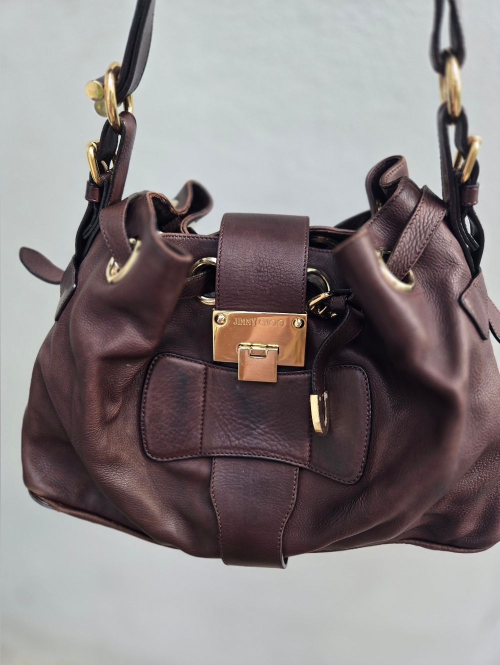 Jimmy Choo Ramona Brown Calfskin Leather  shoulder bag VNTG